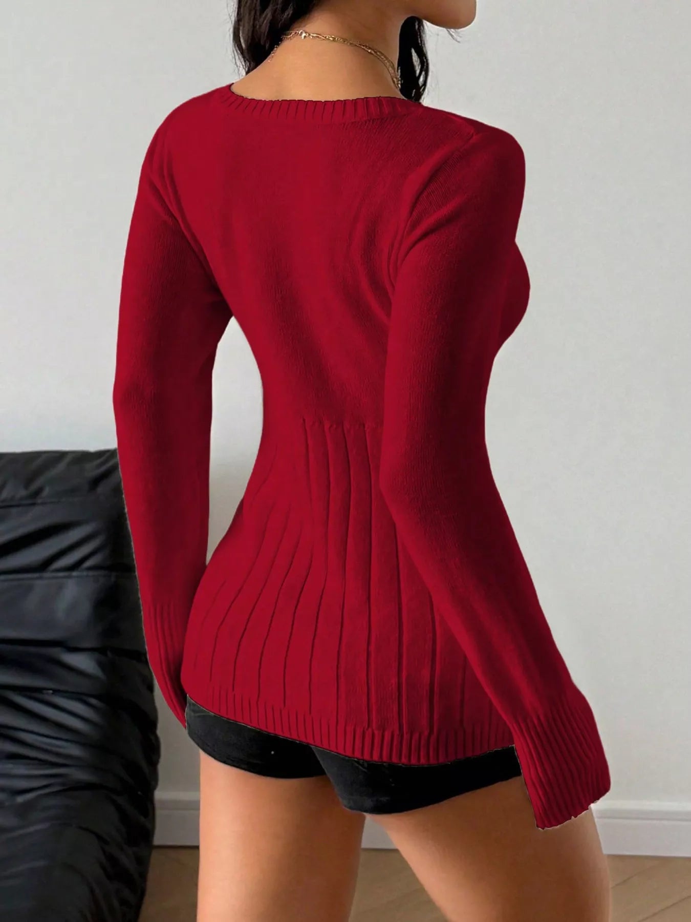 Cable Knit Button-Front Fitted Sweater