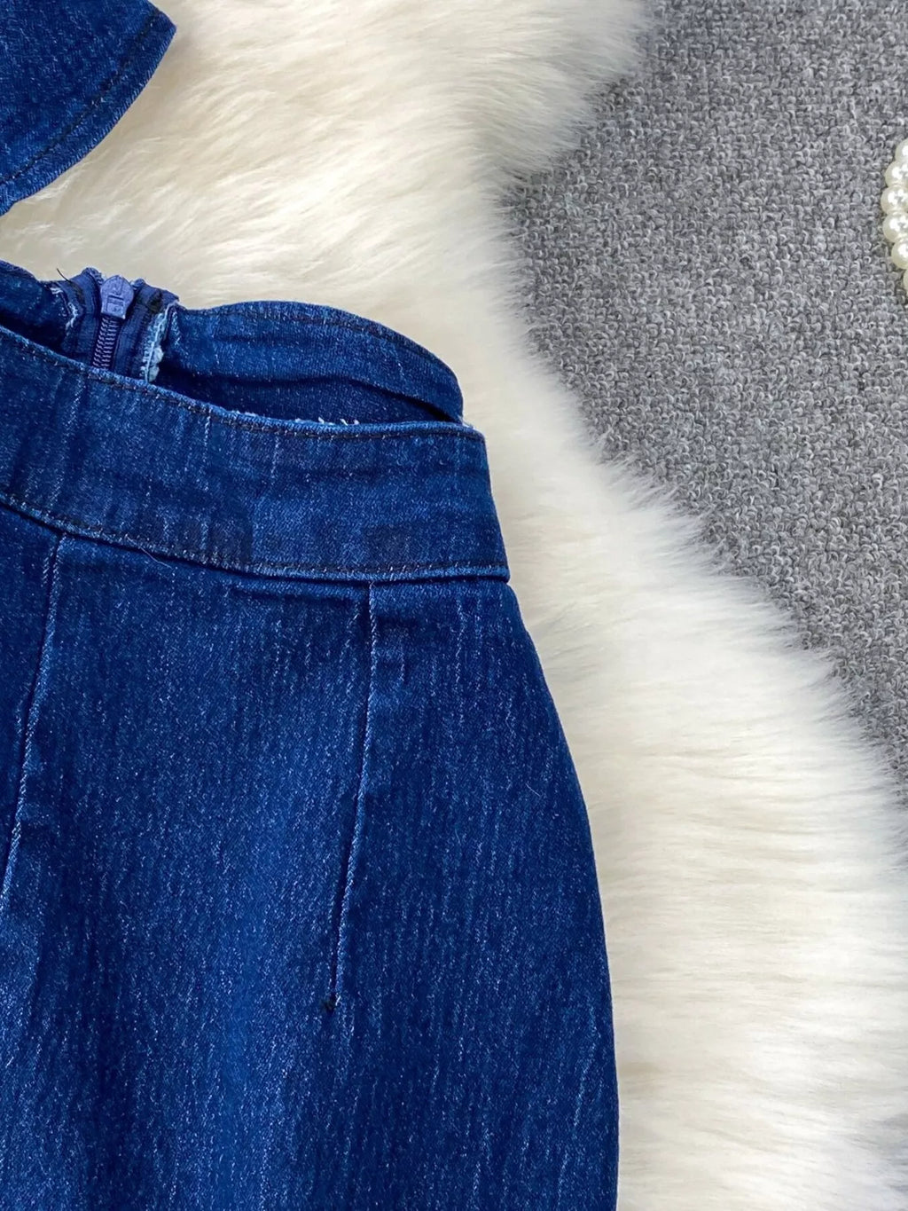Button Detail Vest and Flare Jeans Denim Set