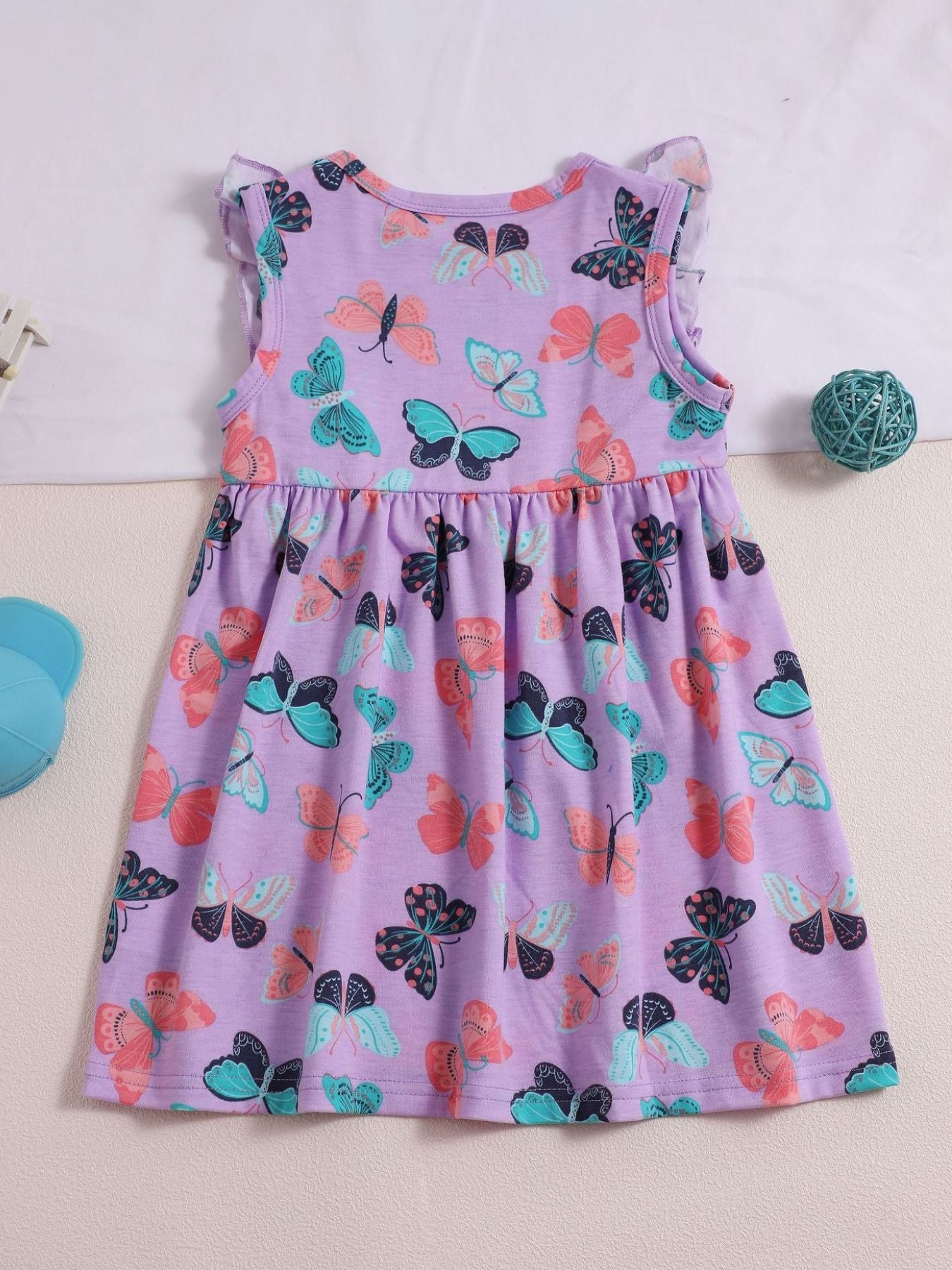 Children's Butterfly Print Ruffled Dress
