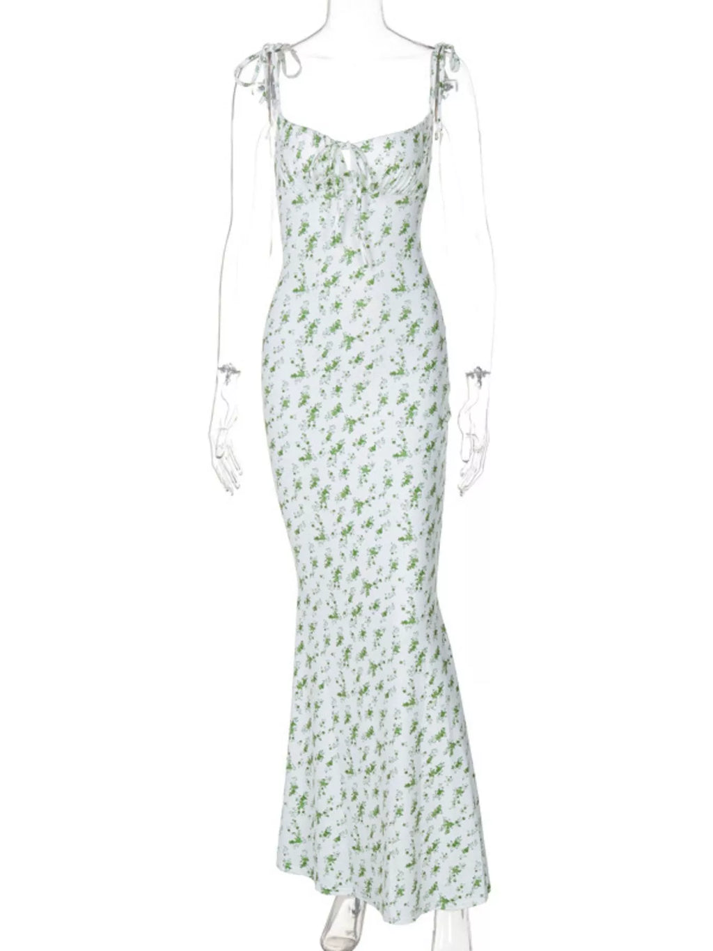 Floral Print Tie Strap Bodycon Maxi Dress