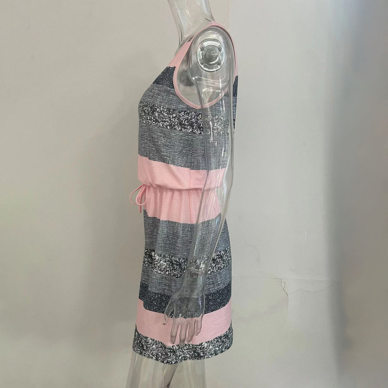 Women’s Color‑Block Striped Tie‑Waist Mini Dress