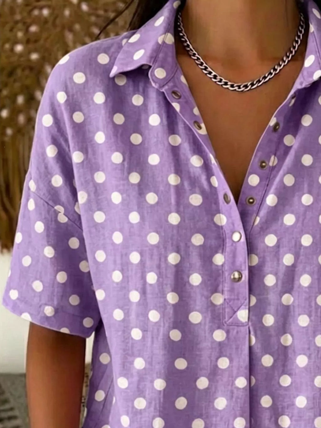 Full Size Polka Dot Short Sleeve Shirt Plus Size