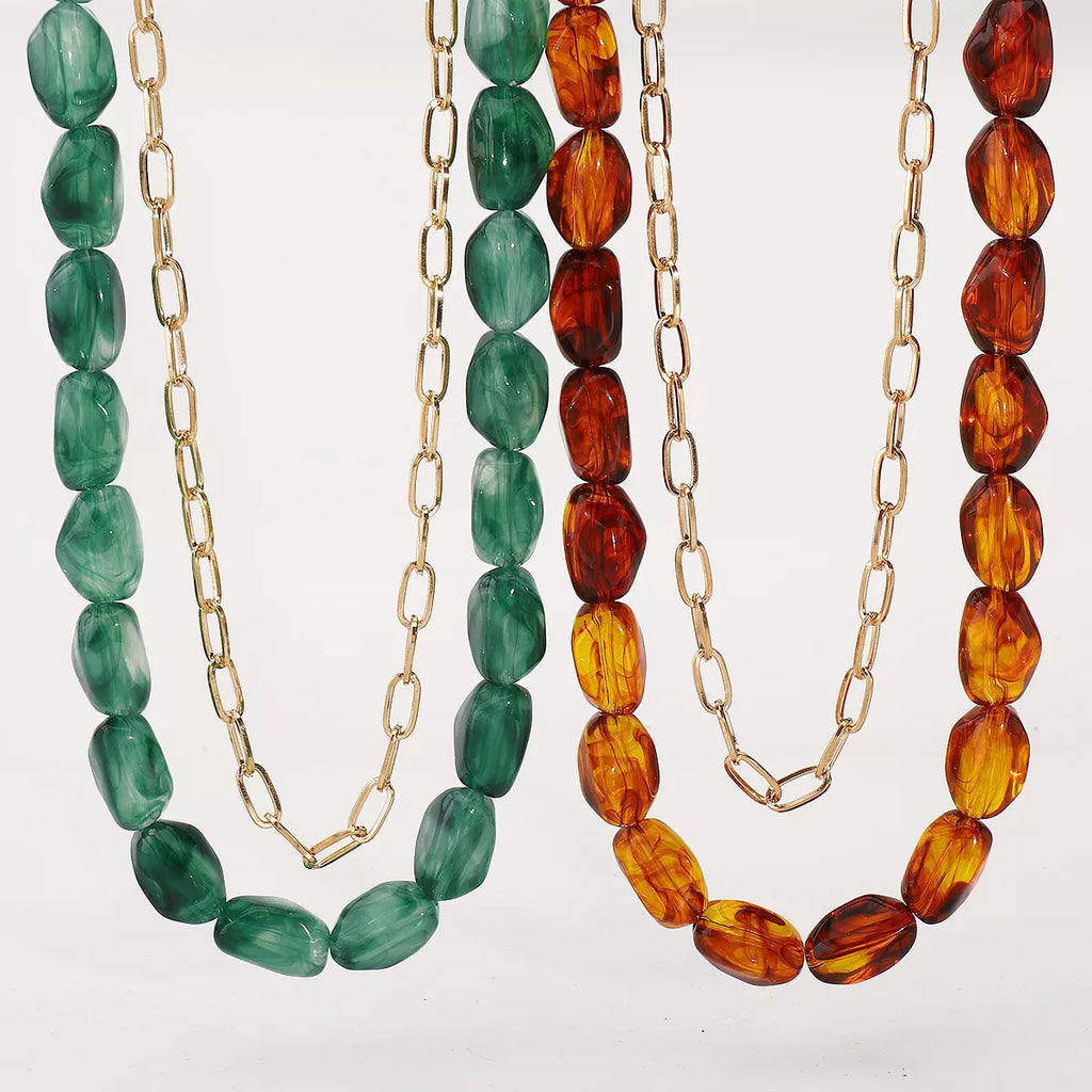 2 Piece Colorful Beaded Chain Necklace