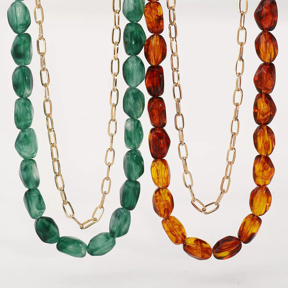 2 Piece Colorful Beaded Chain Necklace