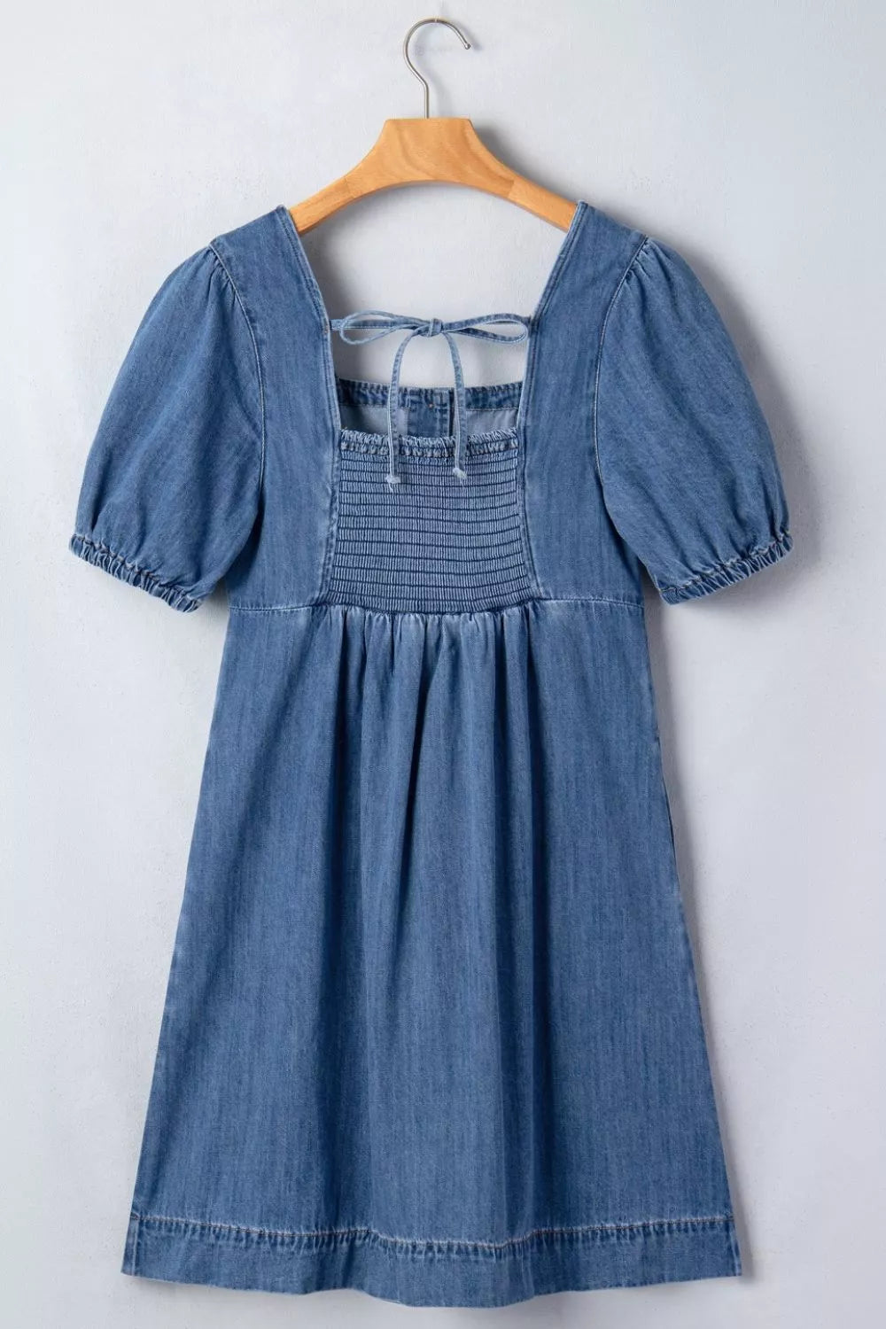 Button-Front Puff Sleeve Denim Dress