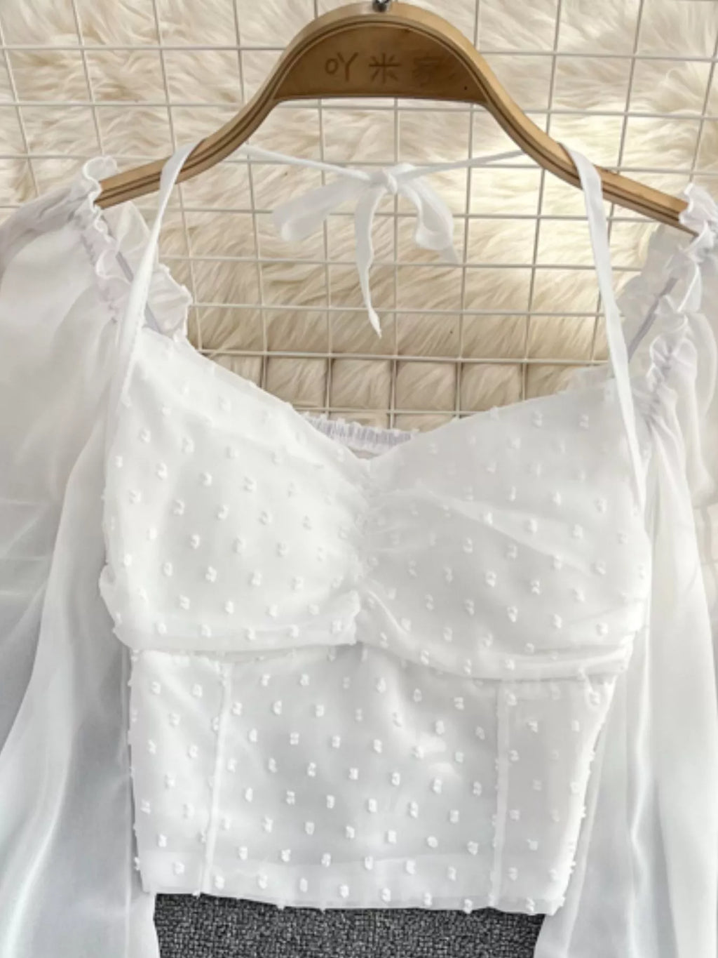 Swiss Dot Flounce Sleeve Blouse