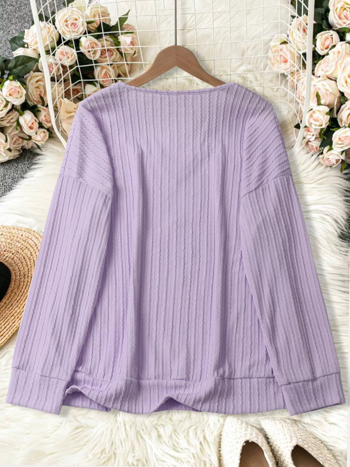 Plus Size V-Neck Dropped Shoulder Blouse