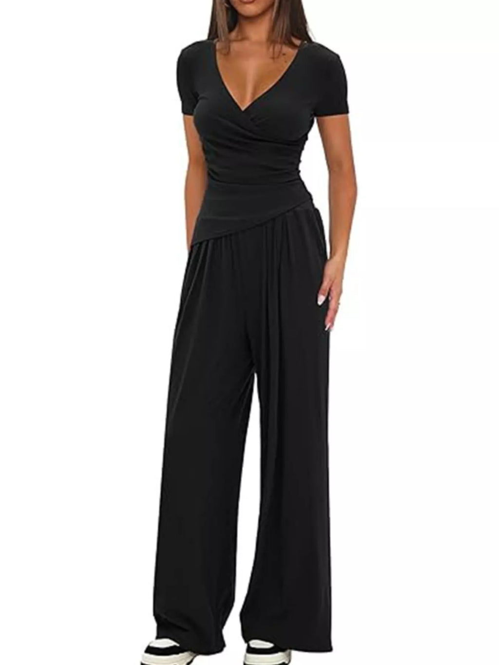 Surplice Short Sleeve Top and Pants Set
