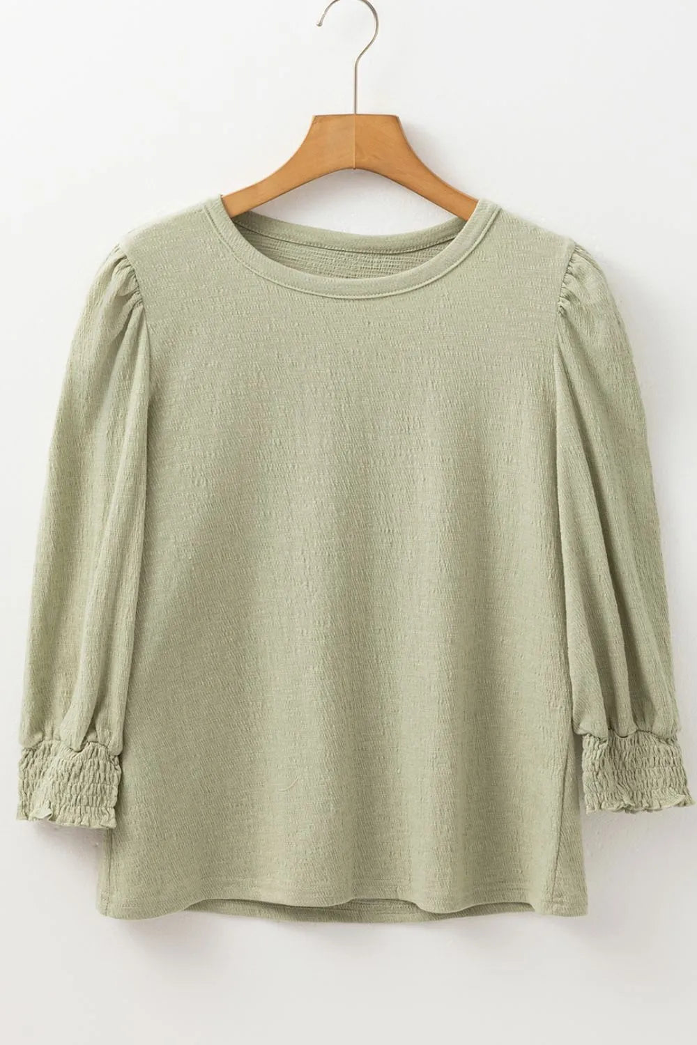 Textured Round Neck Three-Quarter Sleeve Blouse