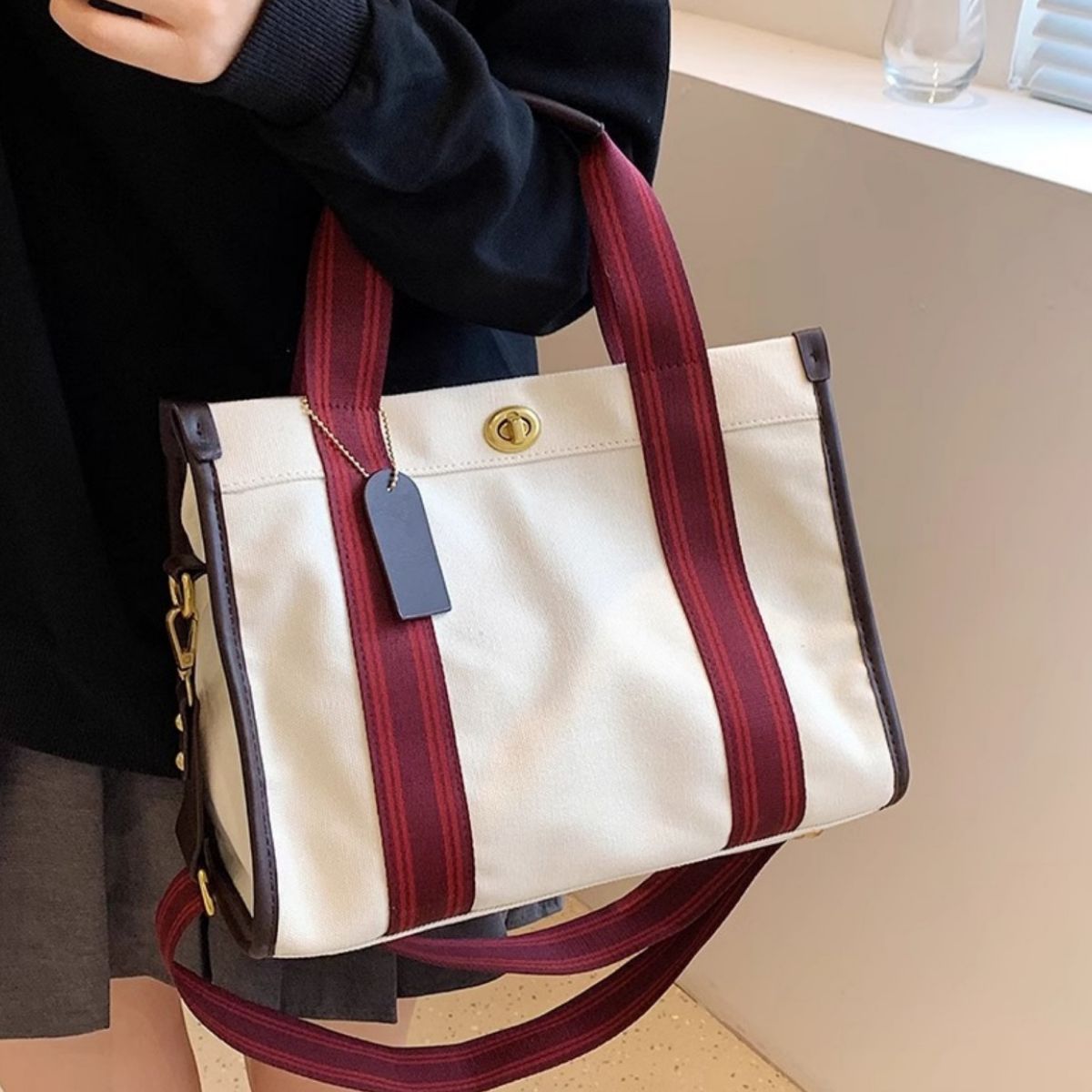 Contrast Canvas Tote Bag