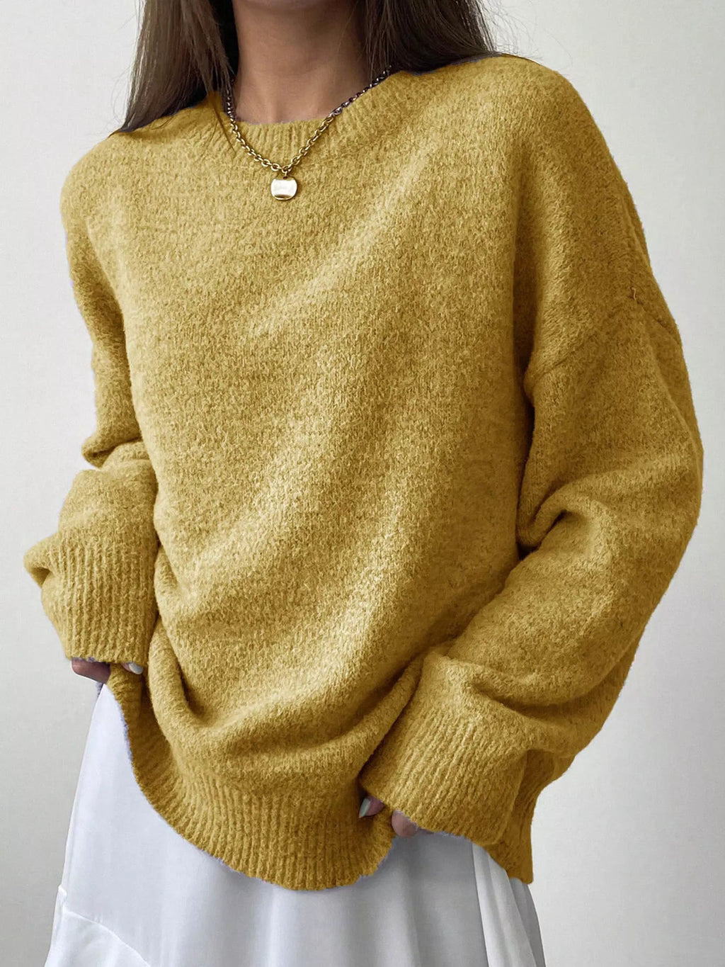 Full Size Cozy Knit Round Neck Oversized Sweater Plus Size