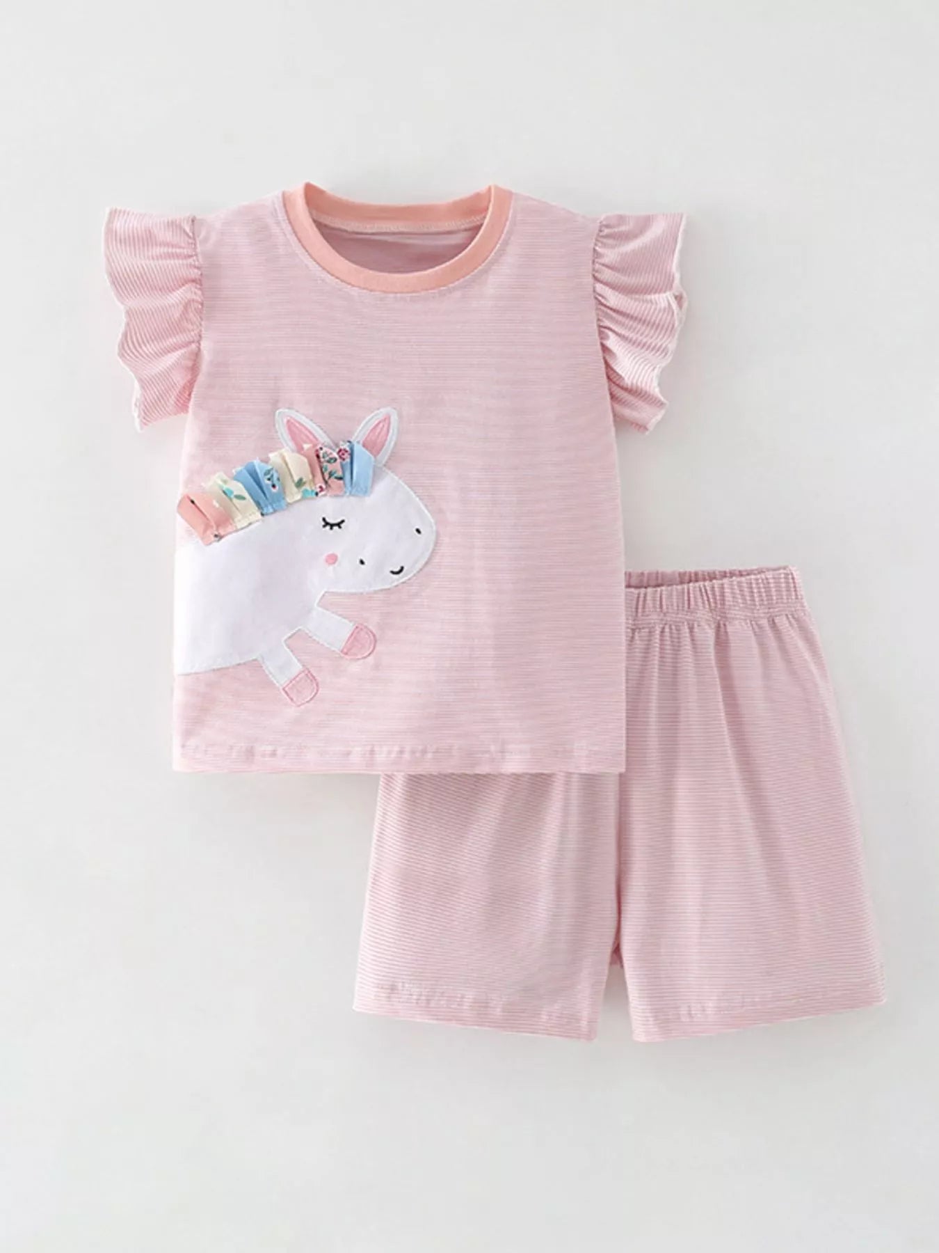 Children's Striped Unicorn Top and Shorts Set