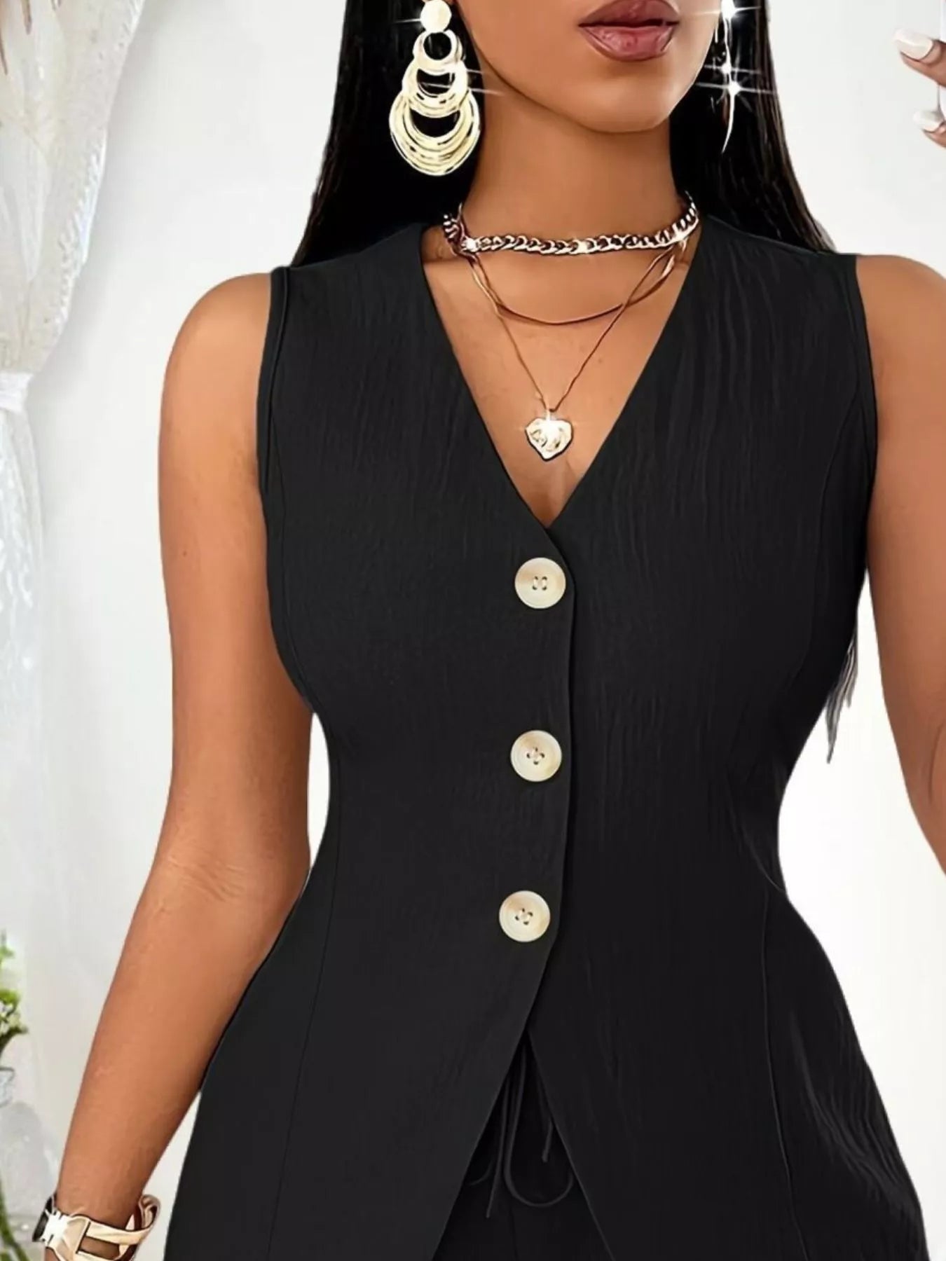 Sleeveless Button-Down Vest & Shorts Set
