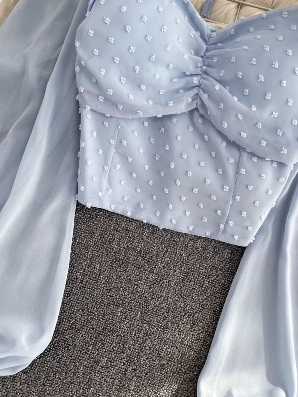 Swiss Dot Flounce Sleeve Blouse