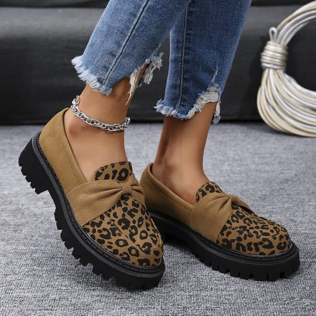 Leopard Round Toe Platform Slip-Ons