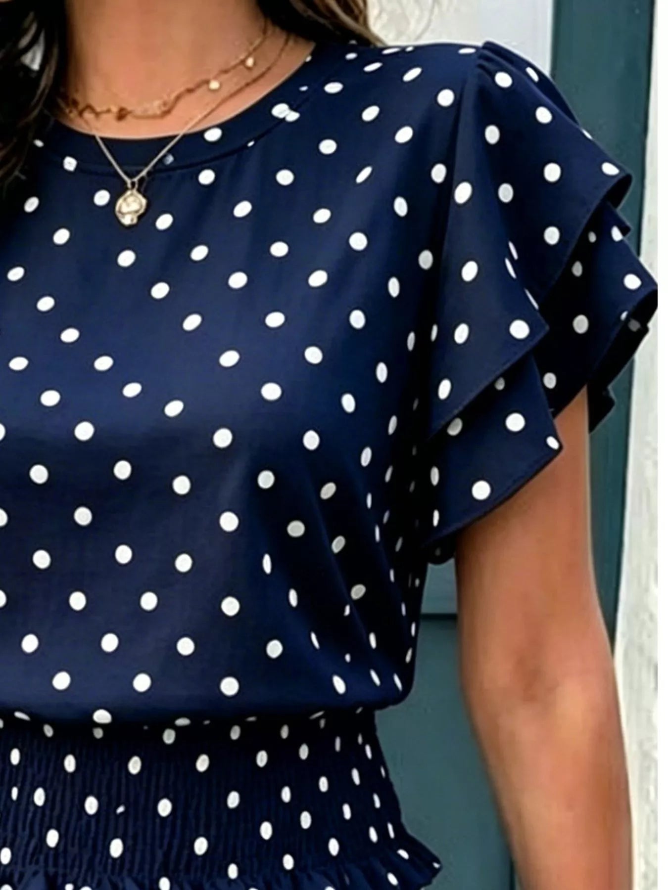 Polka Dot Ruffle Sleeve Blouse