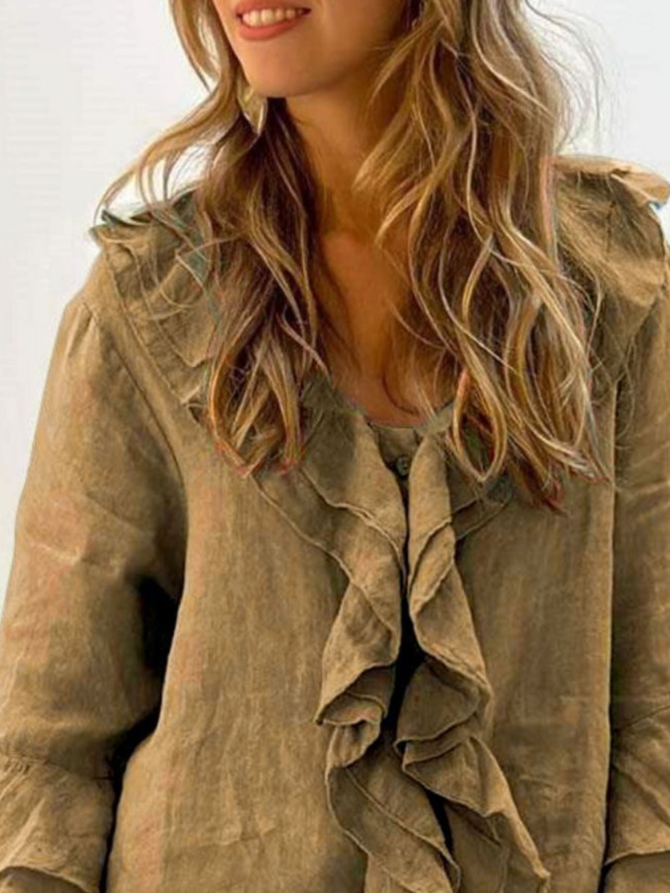 Full Size Ruffle Trim 3/4 Sleeve Blouse Plus Size