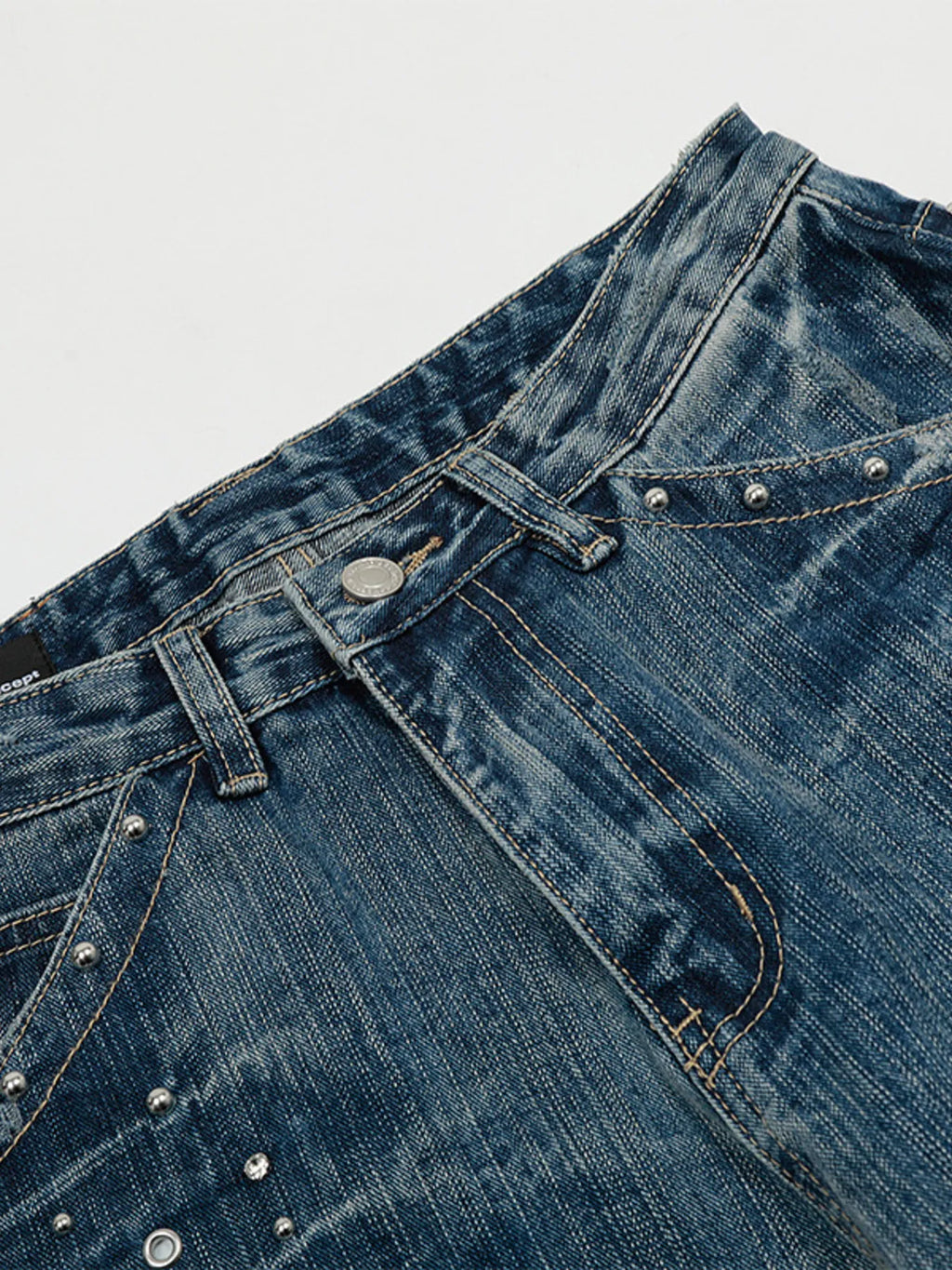 Men's Washed Straight Jeans with Studded Decor