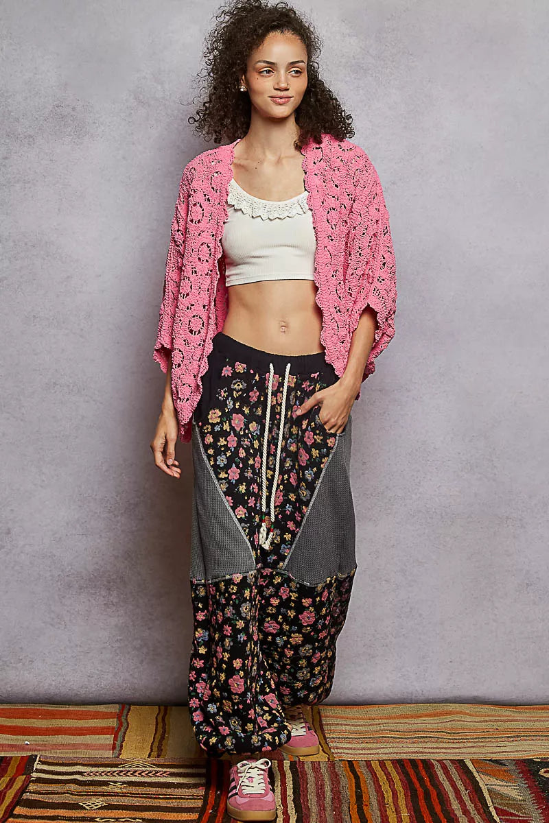 POL Floral Pattern Open Front Cardigan