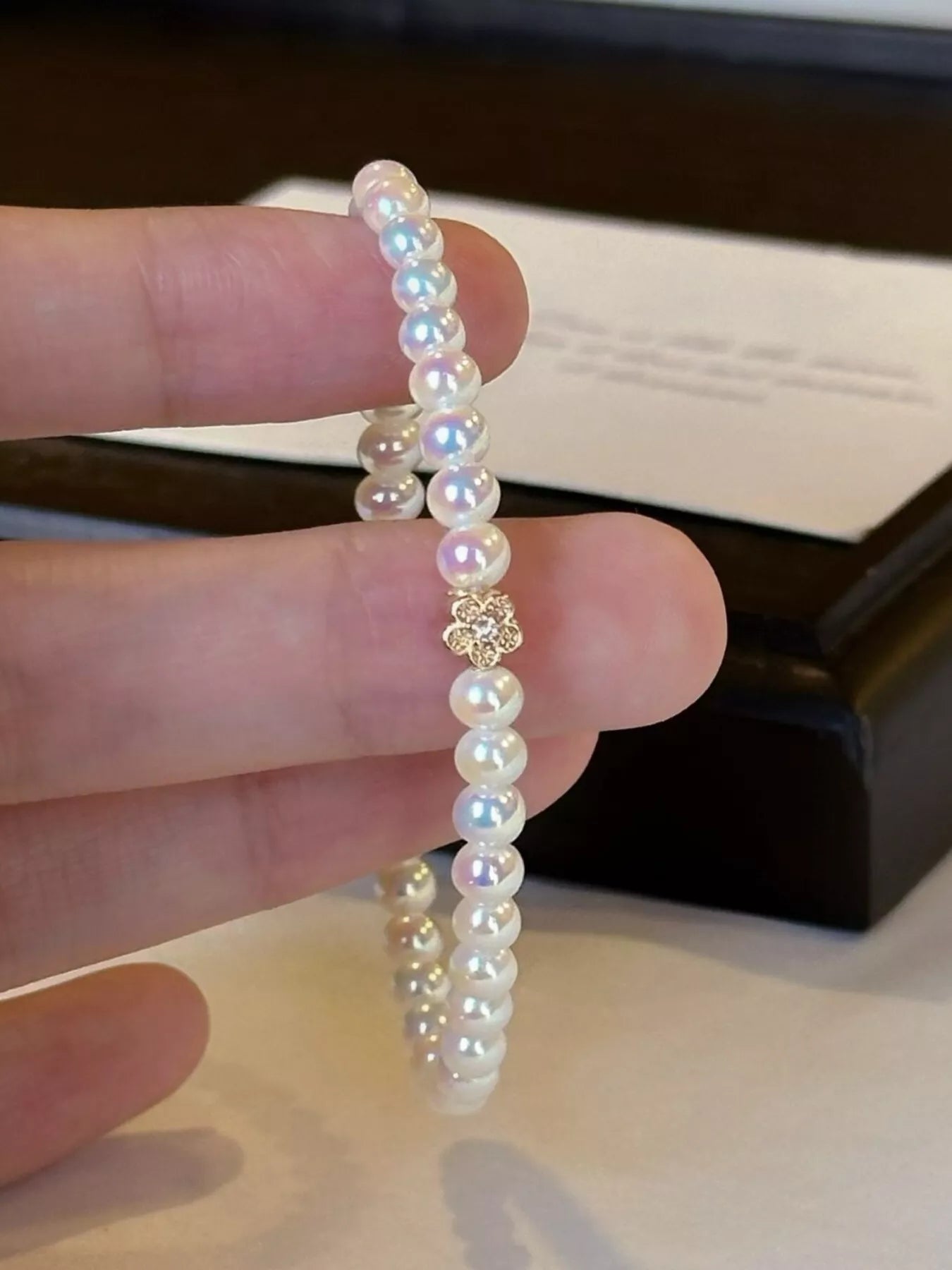 Pearl Bracelet with Floral Accent