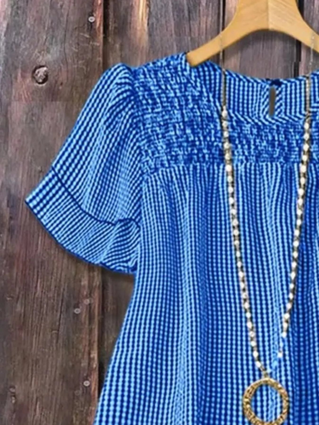 Full Size Gingham Smocked Ruffle Sleeve Blouse Plus Size