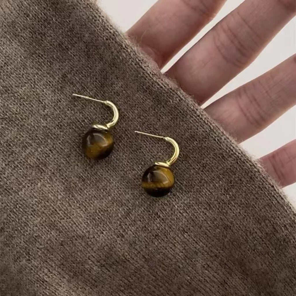 Tiger Eye Ball Drop Earrings