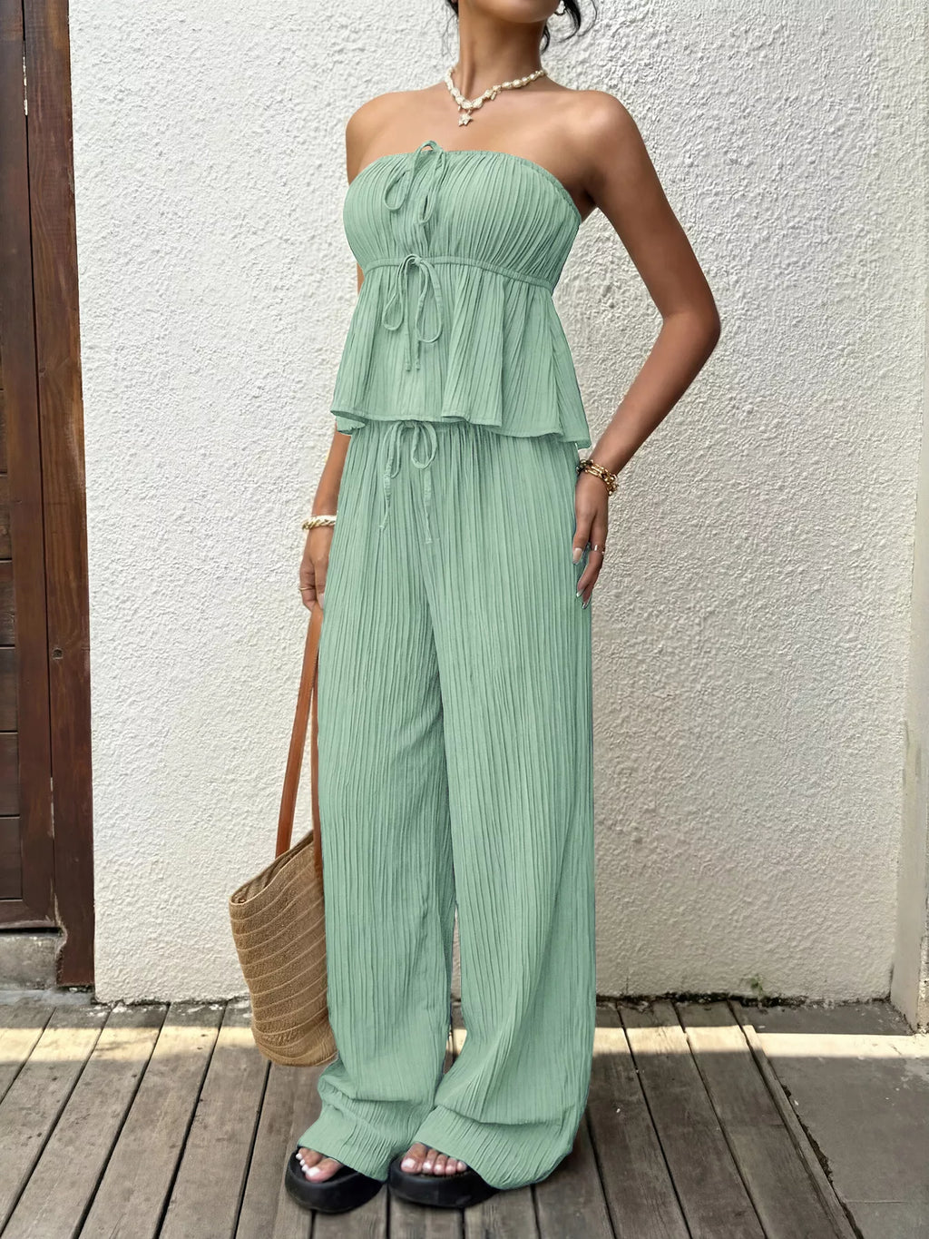 Tube Top and Wide-Leg Pants Set