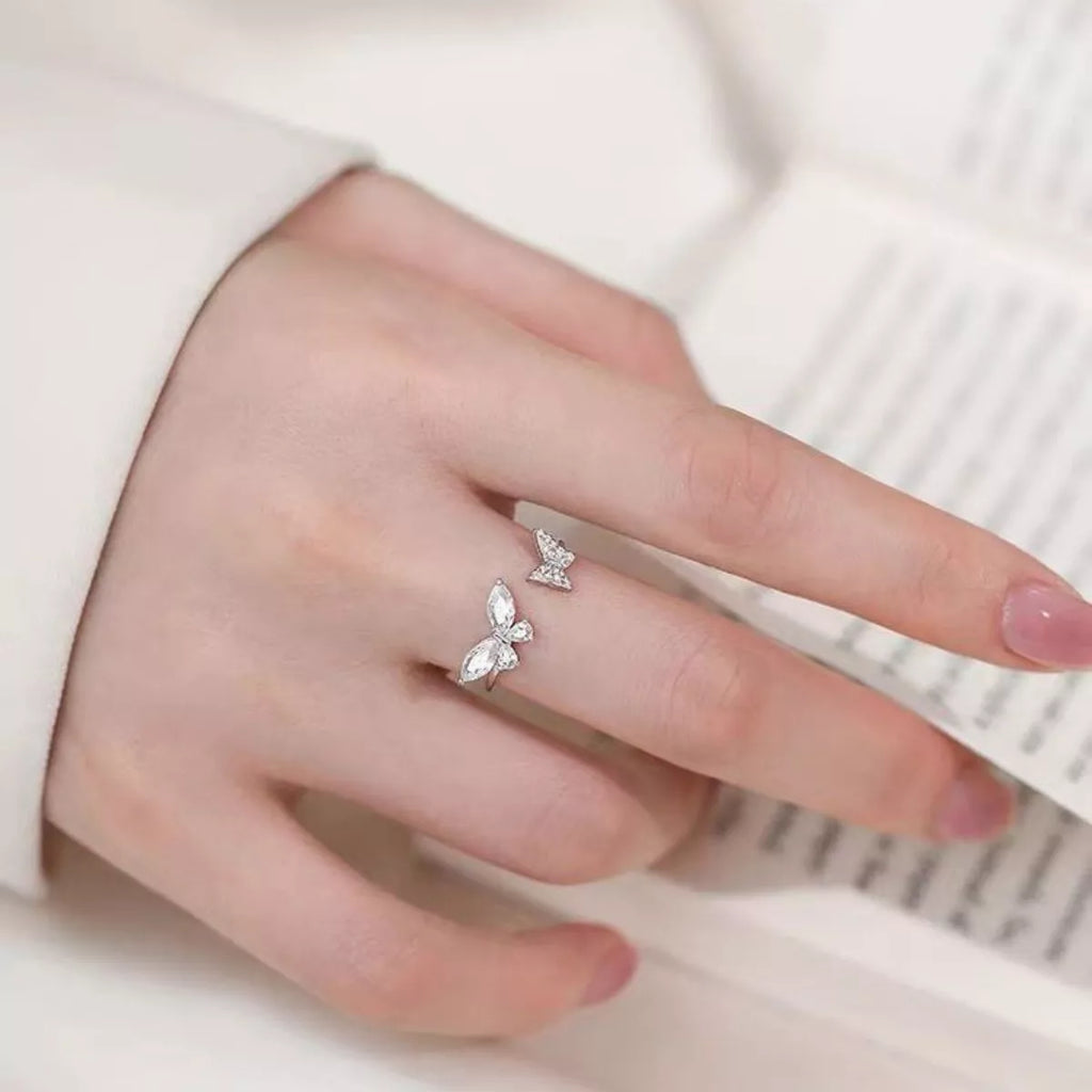 925 Sterling Silver Zircon Butterfly Open Ring