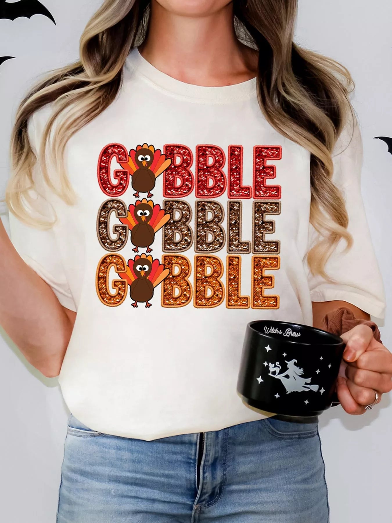 GOBBLE Thanksgiving Turkey Print T Shirt