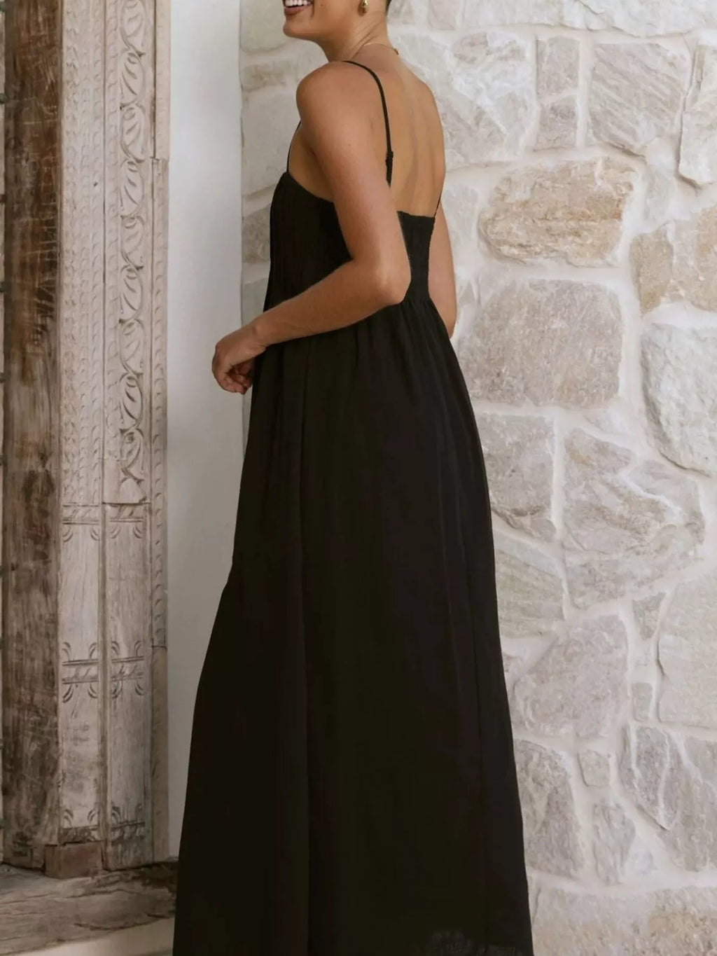 Pleated Bodice Midi Cami Dress