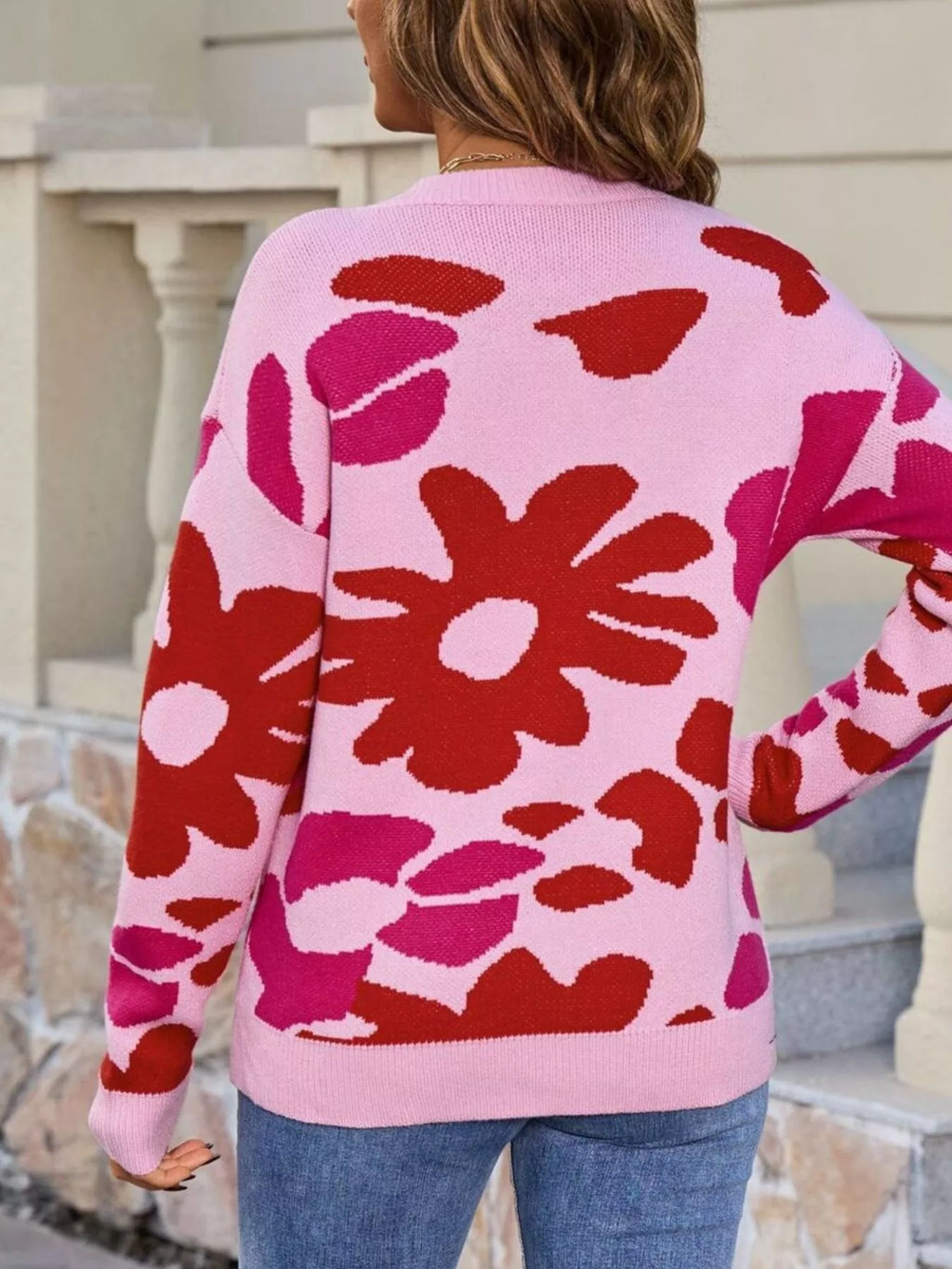 Floral Crew Neck Long Sleeve Sweater