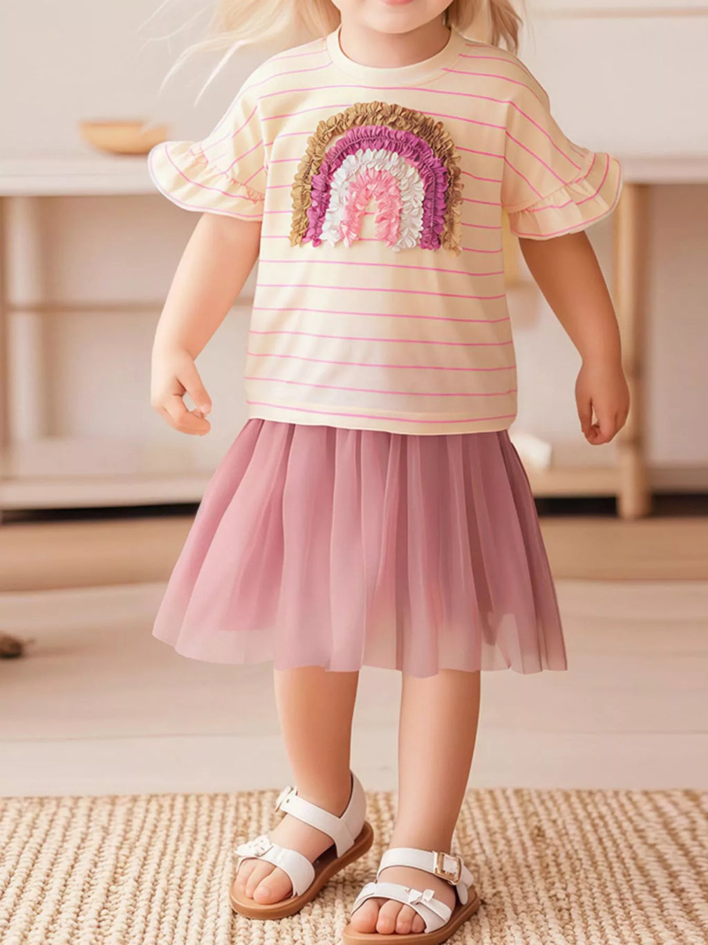 Children's Rainbow Applique T-Shirt and Tulle Skirt Set