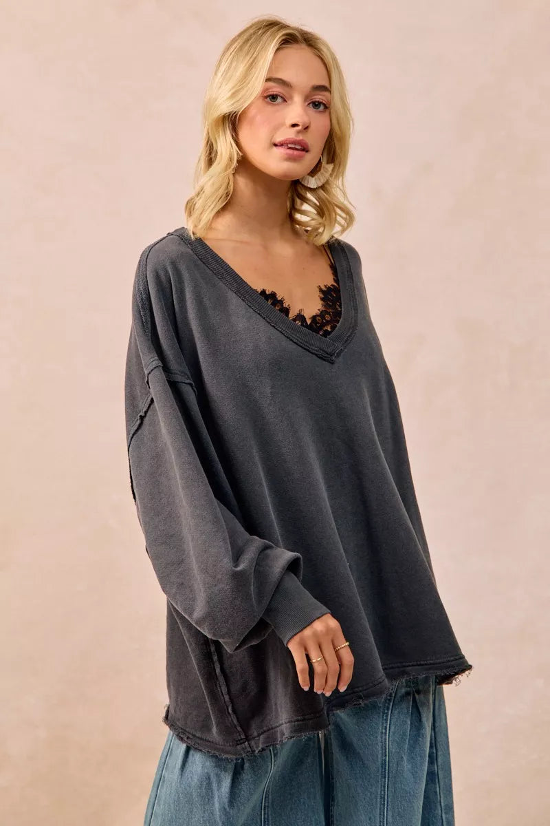 BiBi Mineral Washed French Terry Oversized Sweatshirt