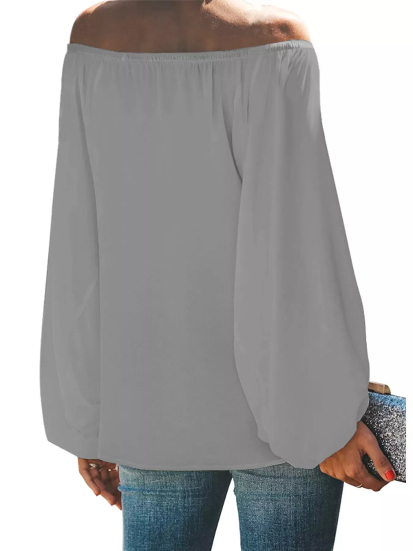 Full Size Off-Shoulder Balloon Sleeve Blouse Plus Size