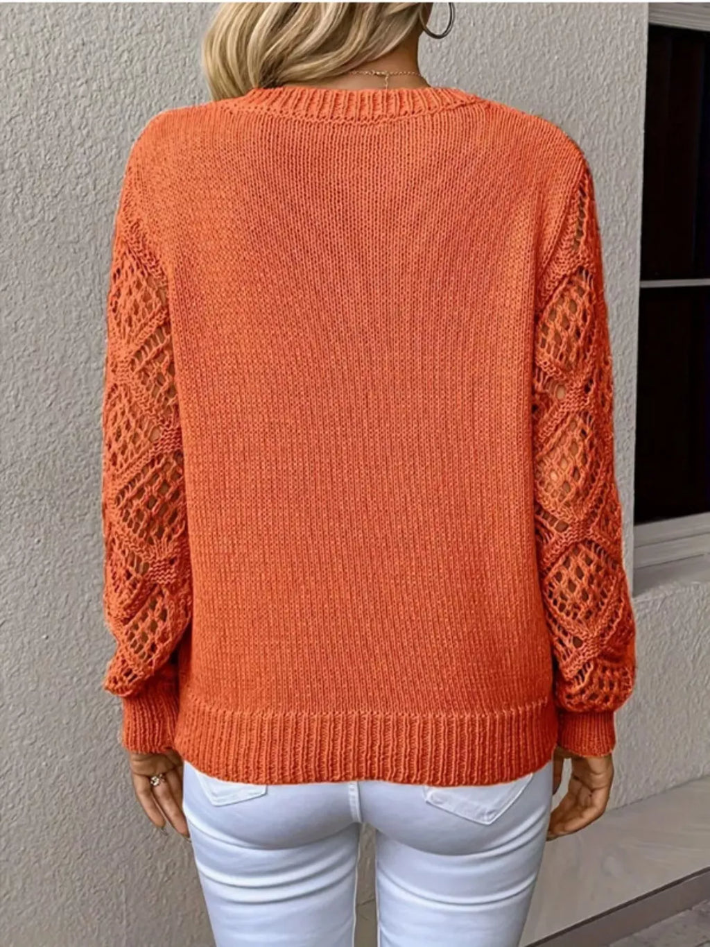 V-Neck Crochet Sleeve Sweater