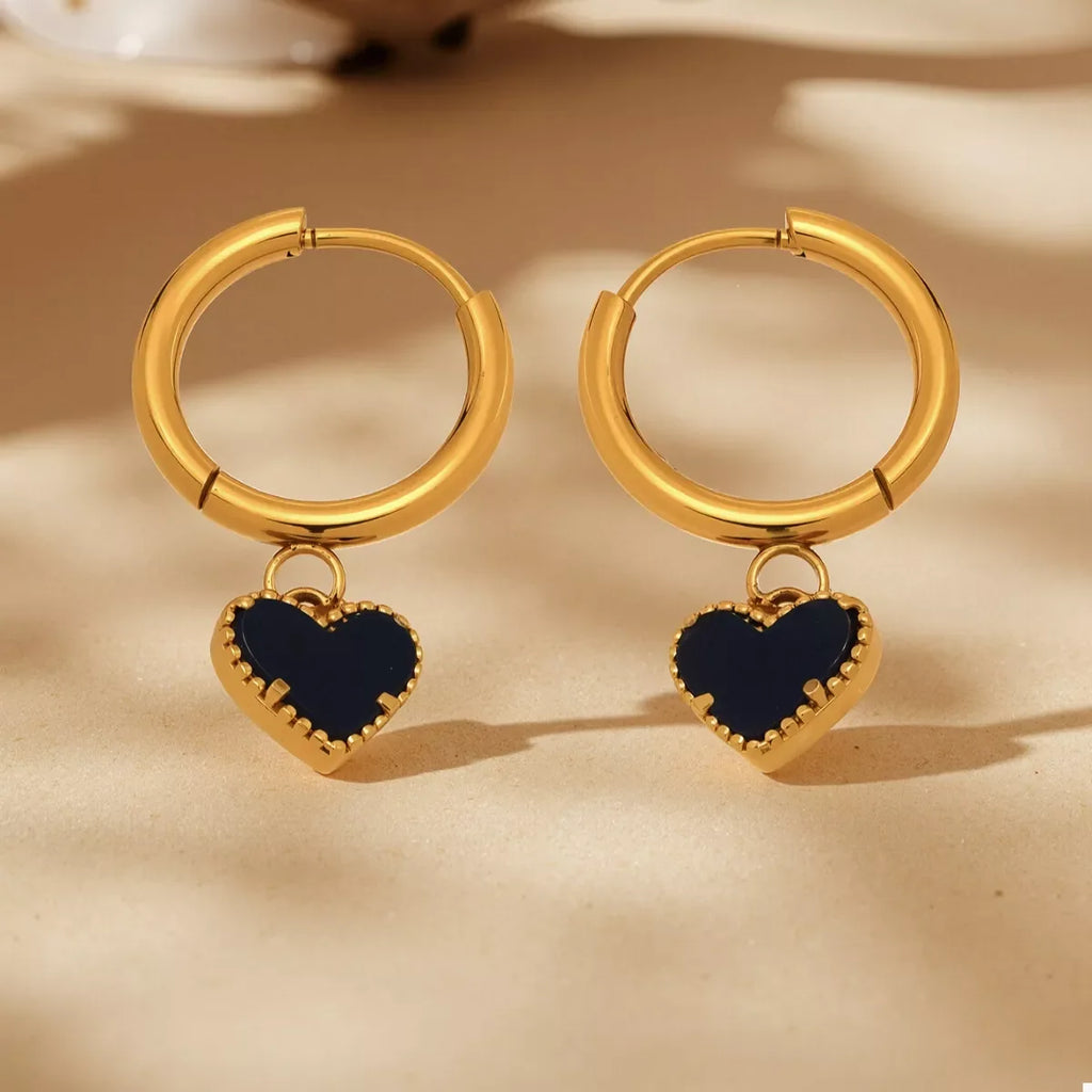 18K Gold-Plated Hoop Earrings with Heart Pendant