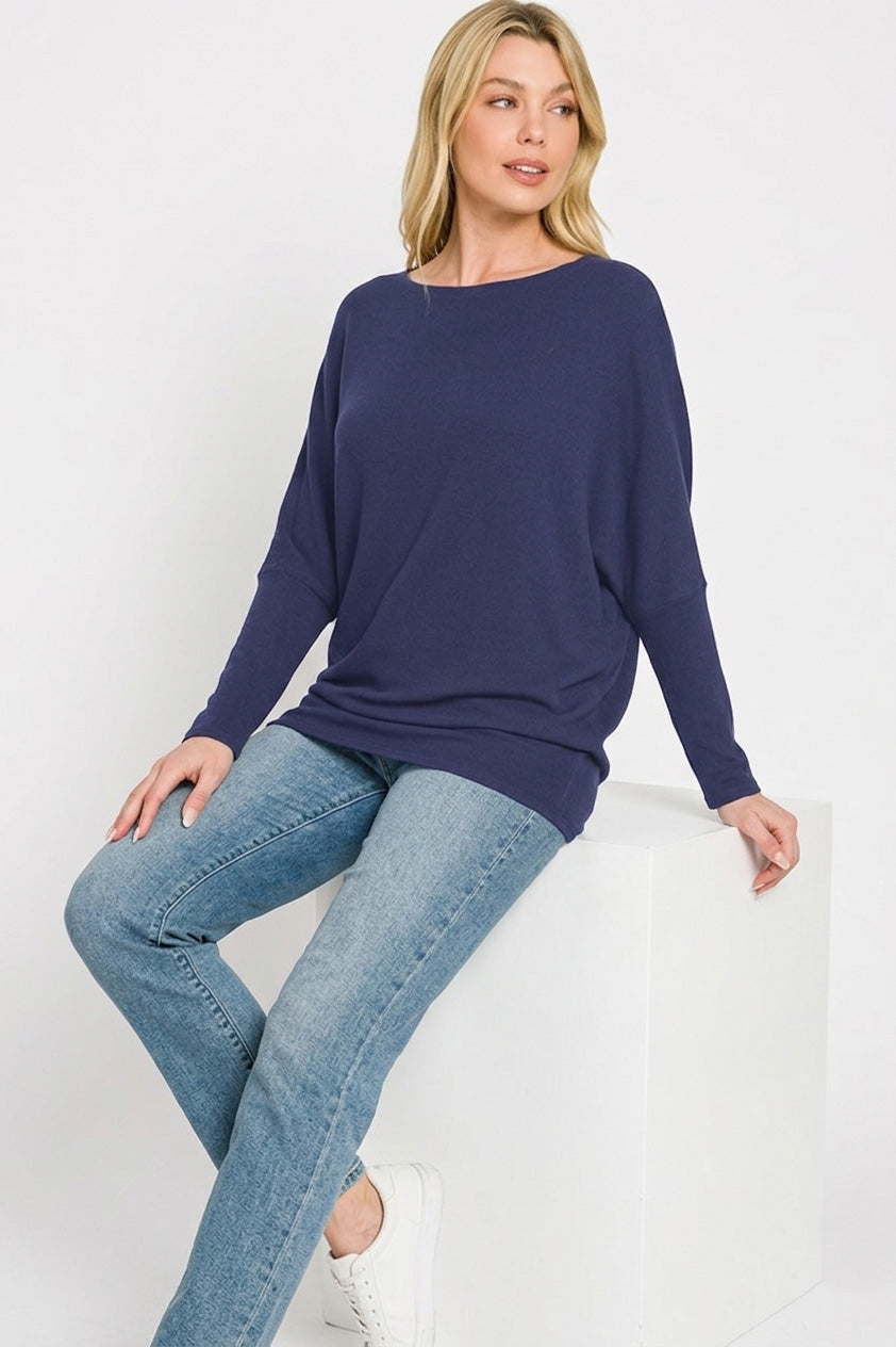 Zenana Hacci Dolman Sleeve Boat Neck Top
