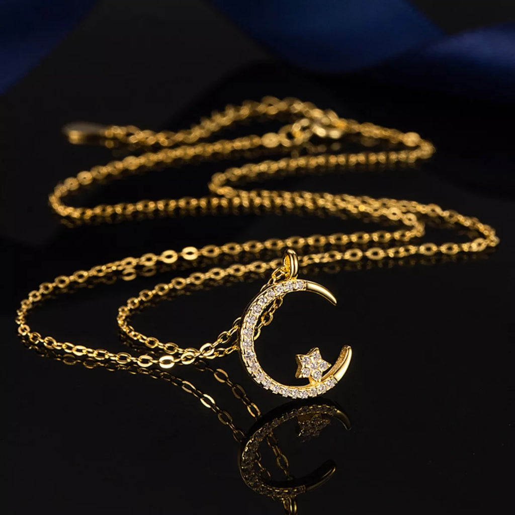 Crescent Moon Star Pendant Necklace