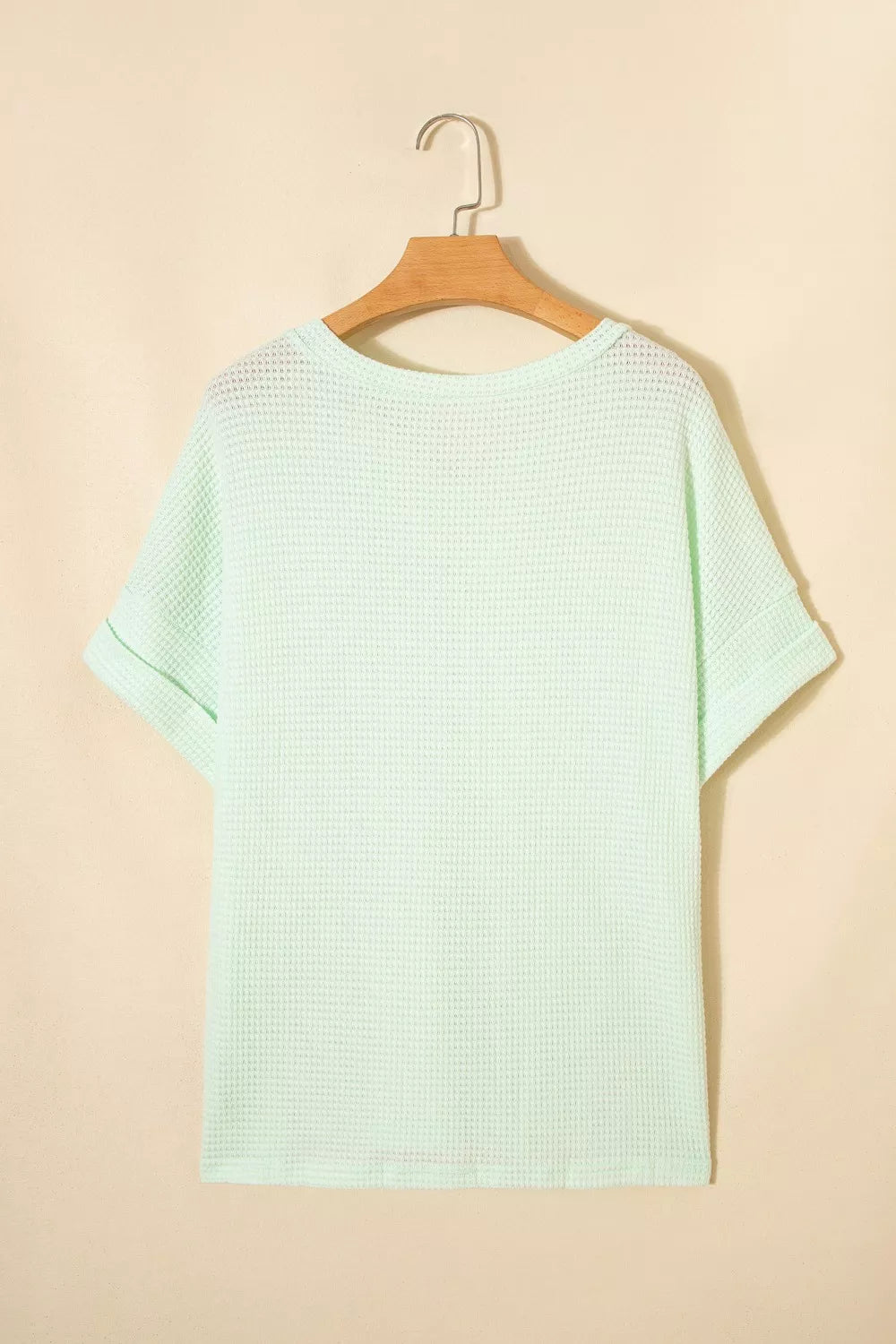 V Neck Short Sleeve Plus Size Waffle Knit Top