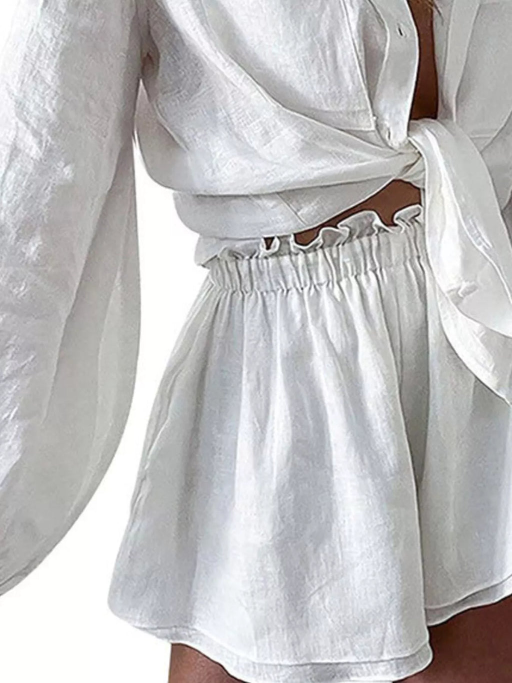 Button Up Long Sleeve Shirt and Shorts Set