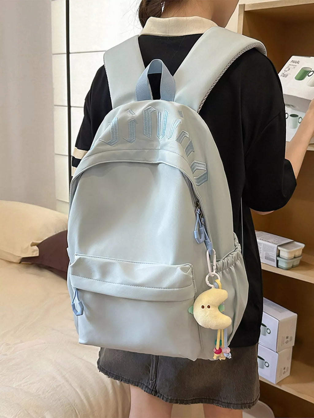 Embroidered Letter Backpack Bag