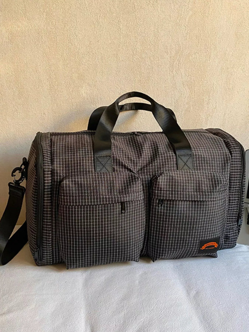Plaid Duffel Bag with Multiple Pockets