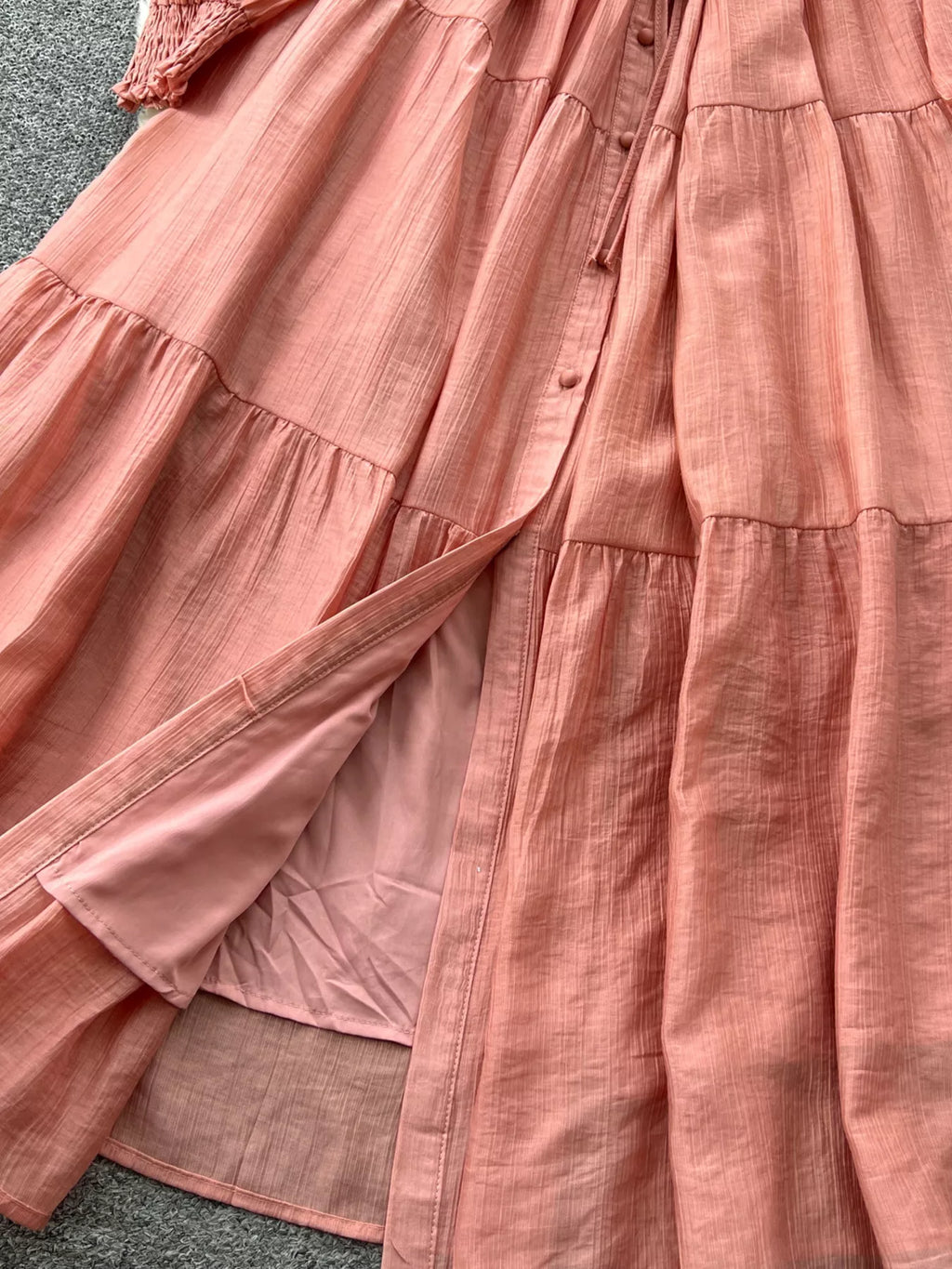 Button Down Tiered Long Sleeve Dress