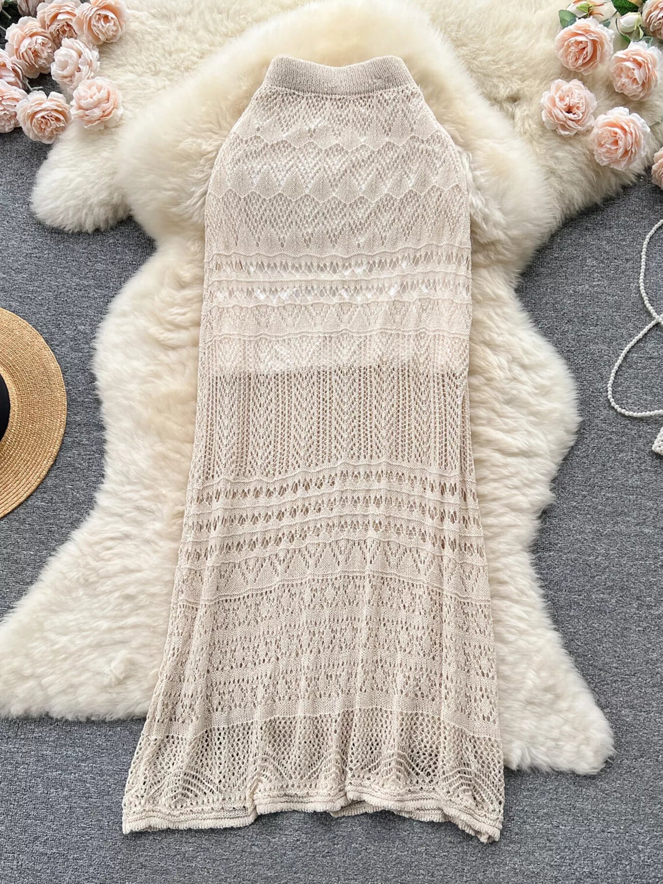 Knitted Hollow Out Maxi Skirt