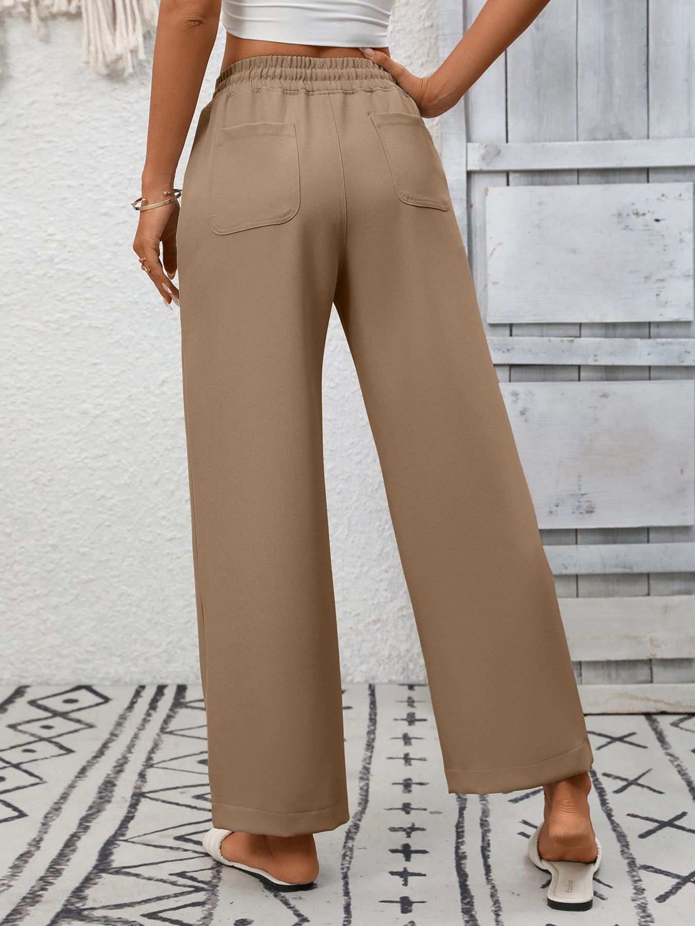 Casual Drawstring Wide Leg Pants