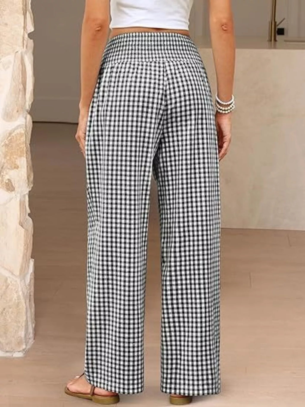 Gingham Wide-Leg Pants