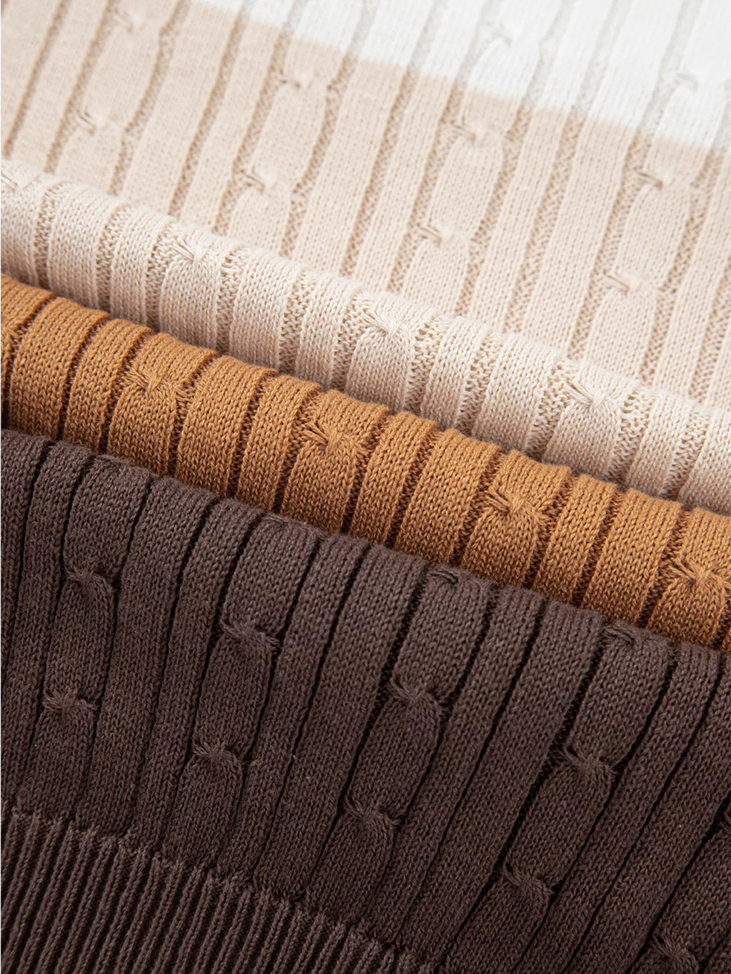 Colorblock Cable Knit Round Neck Sweater