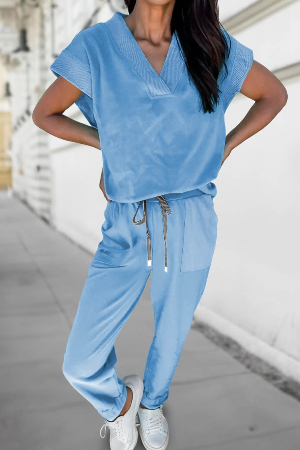 Short Sleeve Top and Drawstring Pants Set