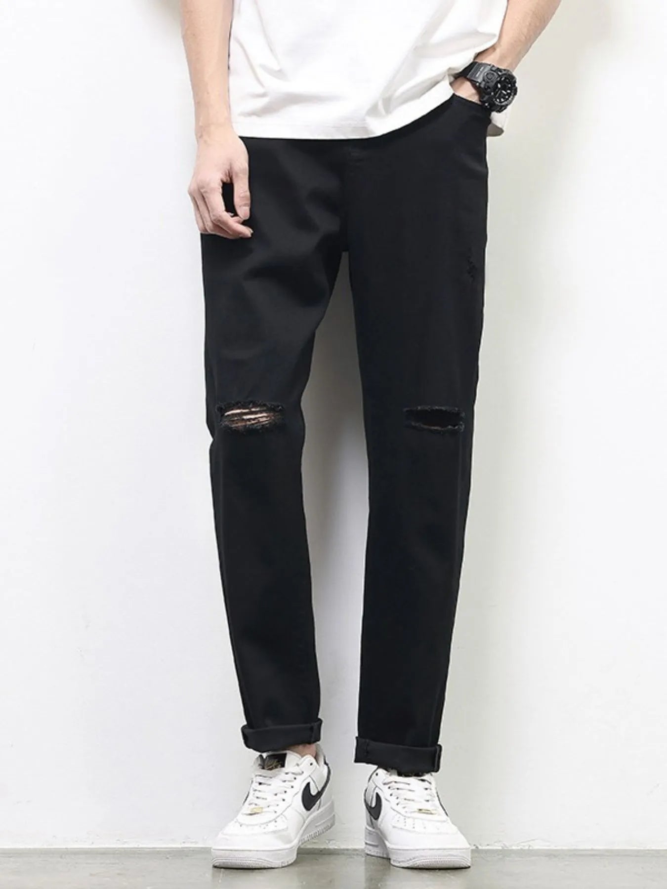 Men's Full Size Ripped Straight Leg Jeans Plus Size