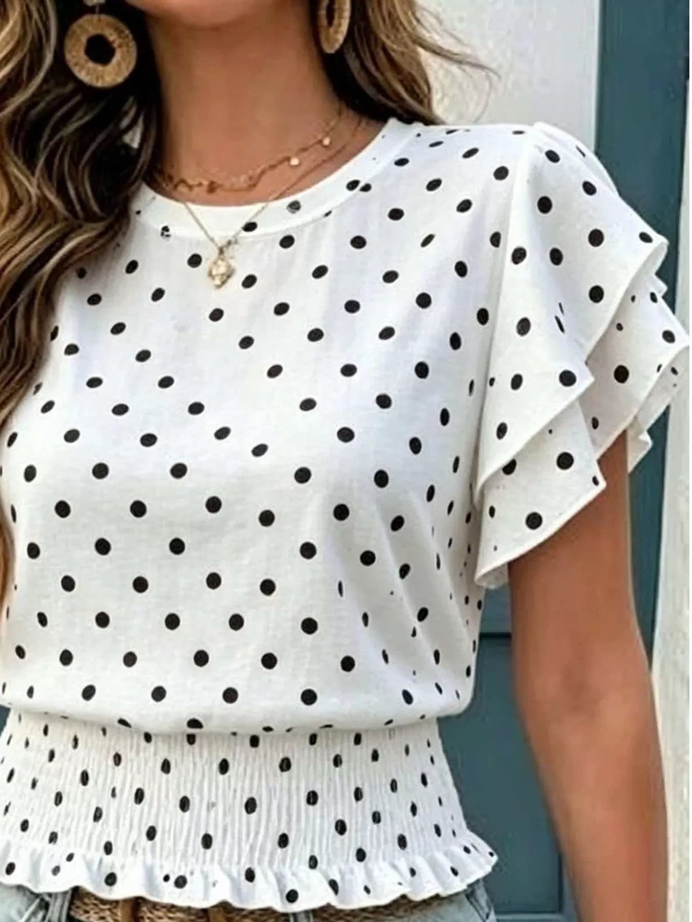 Polka Dot Ruffle Sleeve Blouse